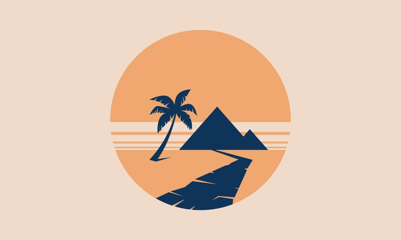 Egyptian Pyramid Landscape Retro Postcard Vector Illustration