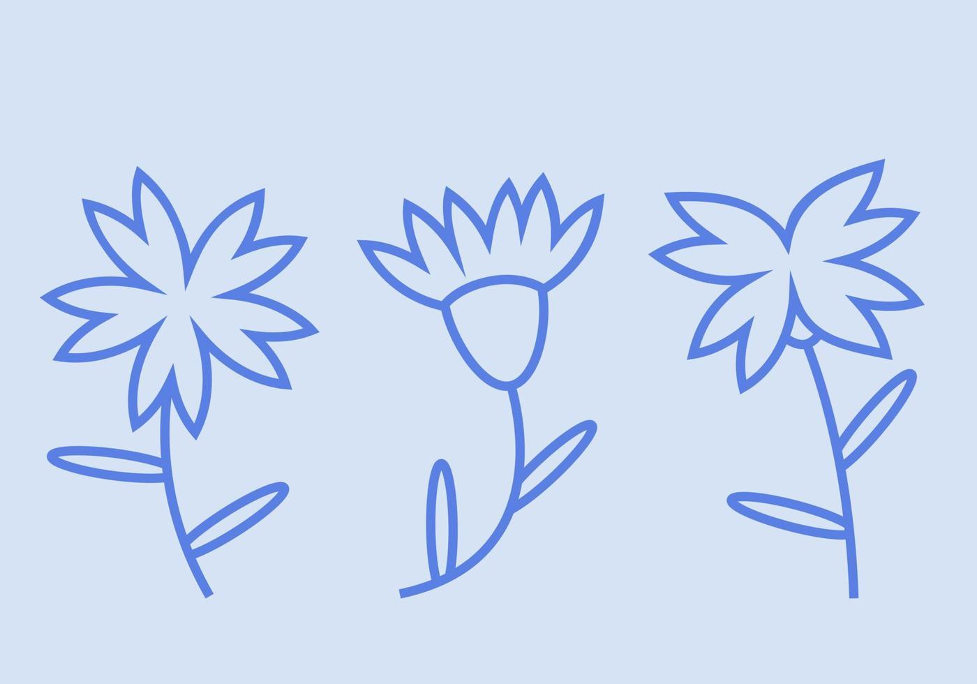 Set of cornflowers. Wildflowers in outline style. vector