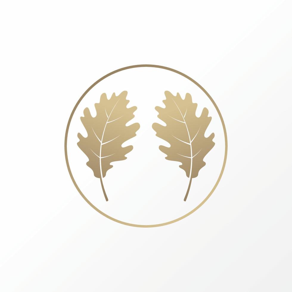 Simple and unique single two oak leaves accessories ornament inside circle image graphic icon logo design abstract concept vector stock. Can be used as symbol related to botany or wedding