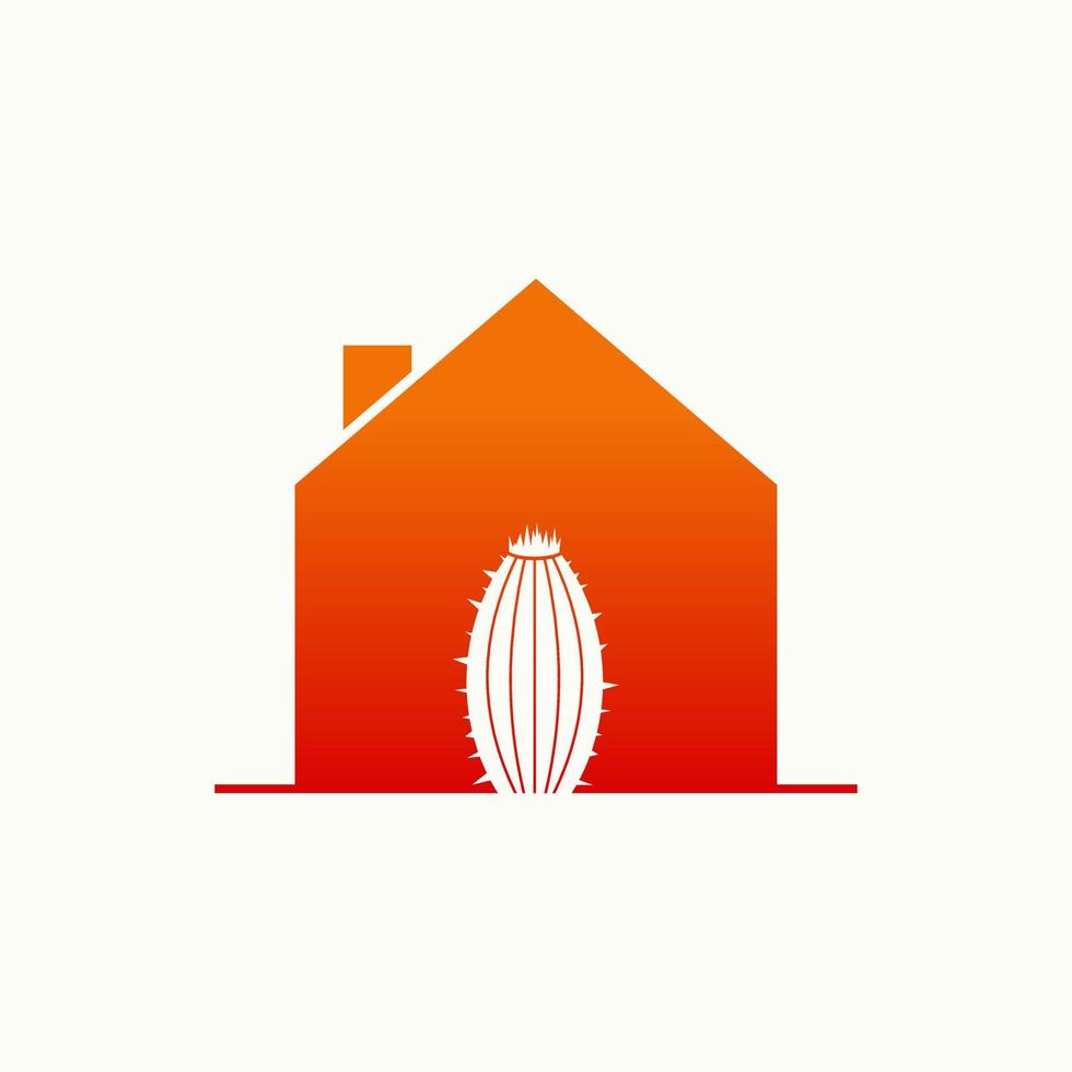 cactus simple y único en la casa delantera como imagen de puerta icono gráfico diseño de logotipo concepto abstracto vector stock. se puede utilizar como símbolo relacionado con la botánica o la propiedad