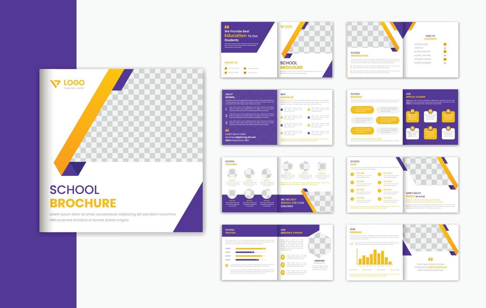School admission square 16 pages brochure design template, education brochure prospectus design vector