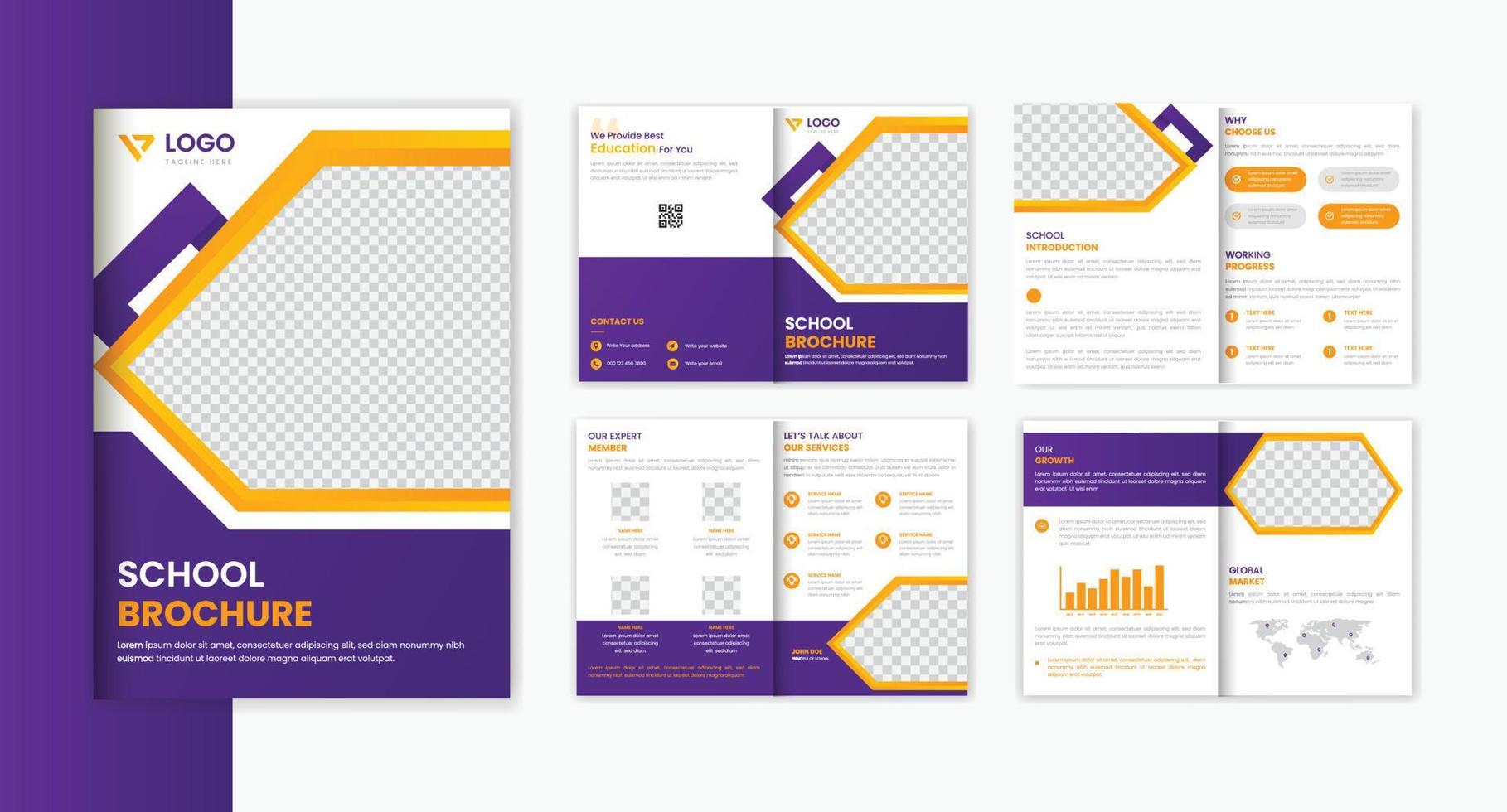 School admission 8 pages A4 brochure design template, education brochure prospectus design vector