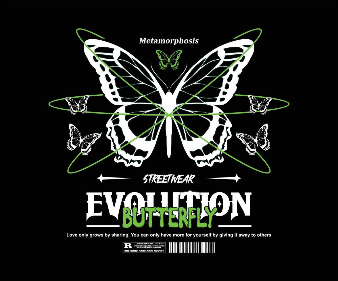 diseño de camisetas de mariposa de evolución, gráfico vectorial, afiche tipográfico o camisetas ropa de calle y estilo urbano vector