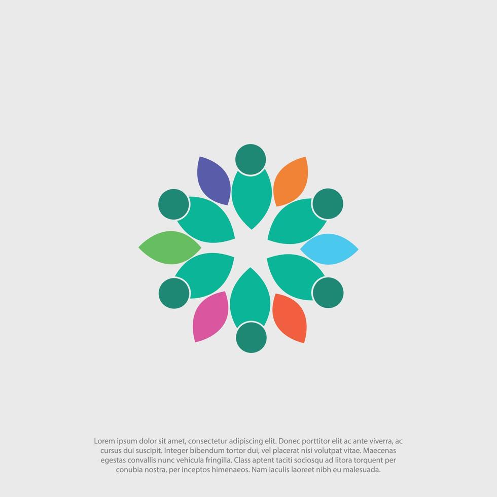 concepto de unidad y cooperación de empresario de trabajo en equipo floral creado con elementos geométricos simples como un equipo de personas. icono vectorial o logotipo. equipo de ensueño de amistad, diseño colorido de la tripulación unida. vector