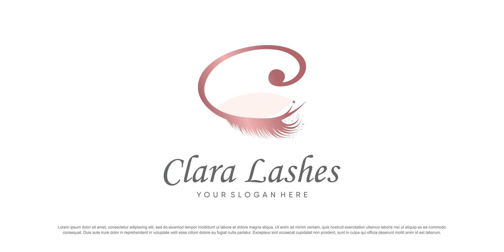 Eyelashes logo design vector with letter C concept