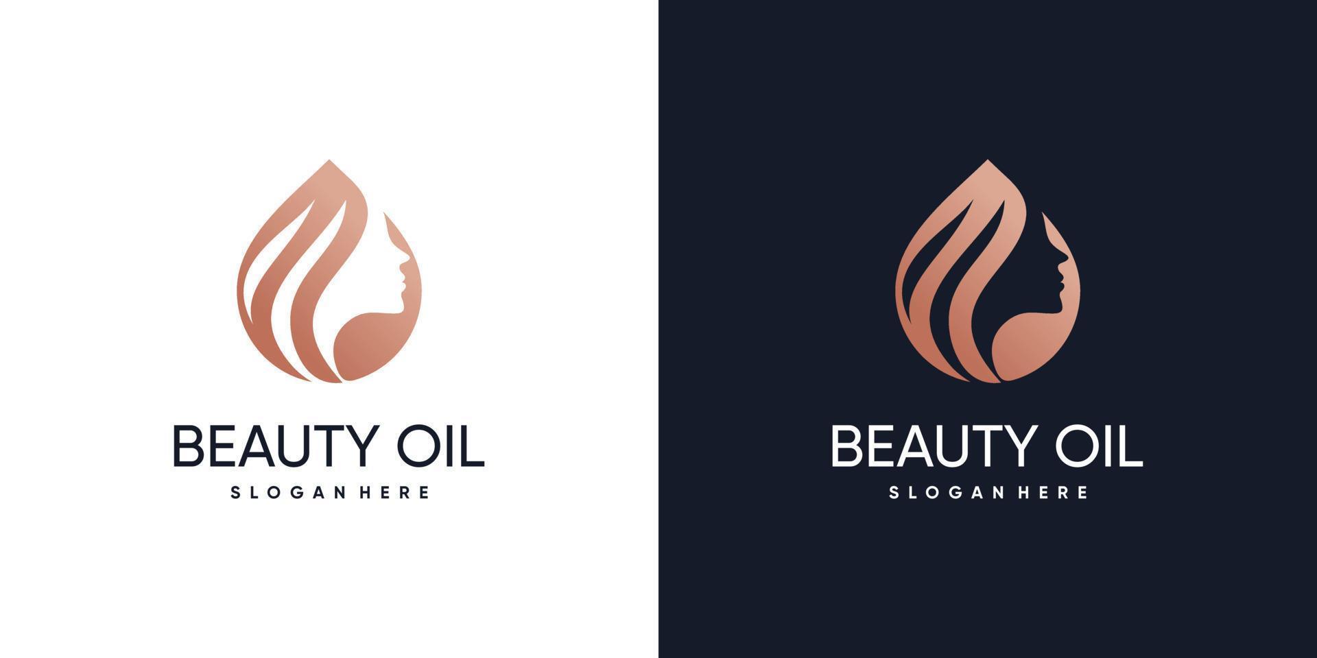Oil beauty logo design vector with woman face concept