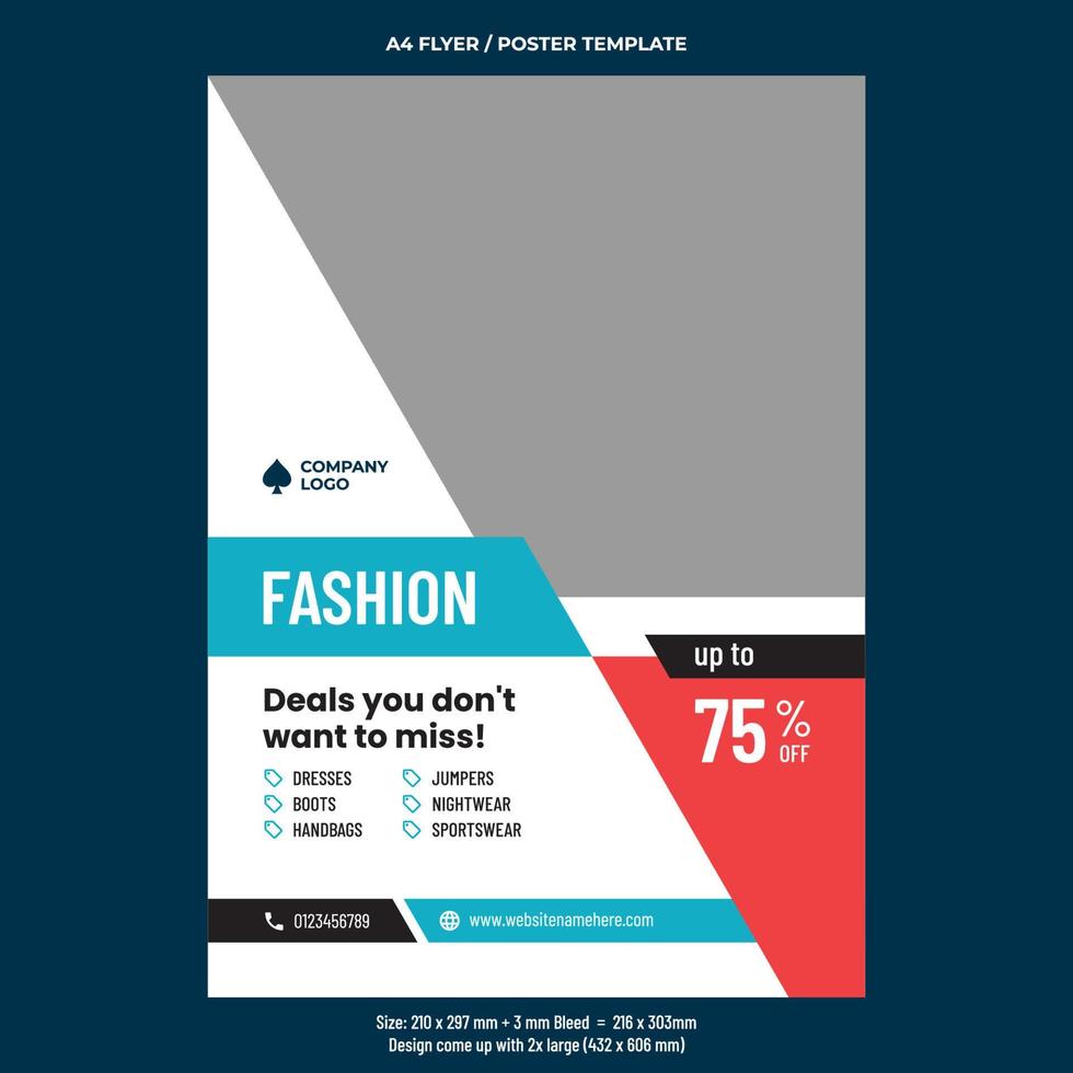 Fashion sale A4 flyer or poster design template vector