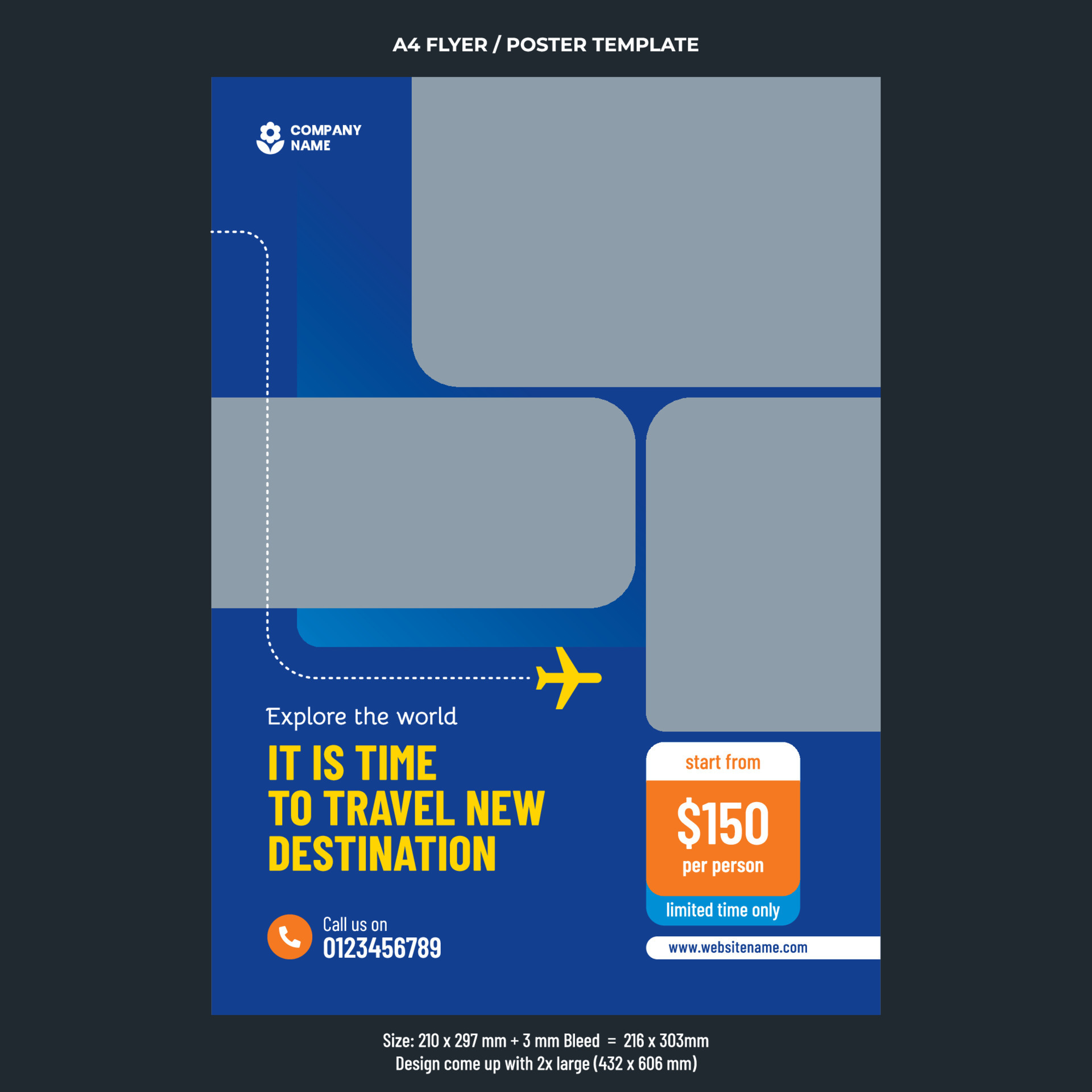 Holiday travel package offer and deals promotion A4 flyer design