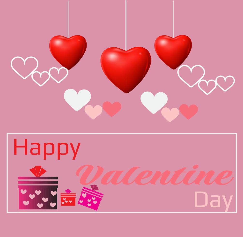 Valentine card with hearts and box.Gift boxes with heart balloon floating it the sky, Happy Valentine's Day banners, vector