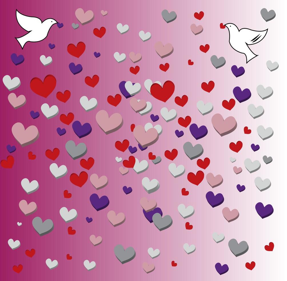 Seamless background with hearts valentine day and dove. vector