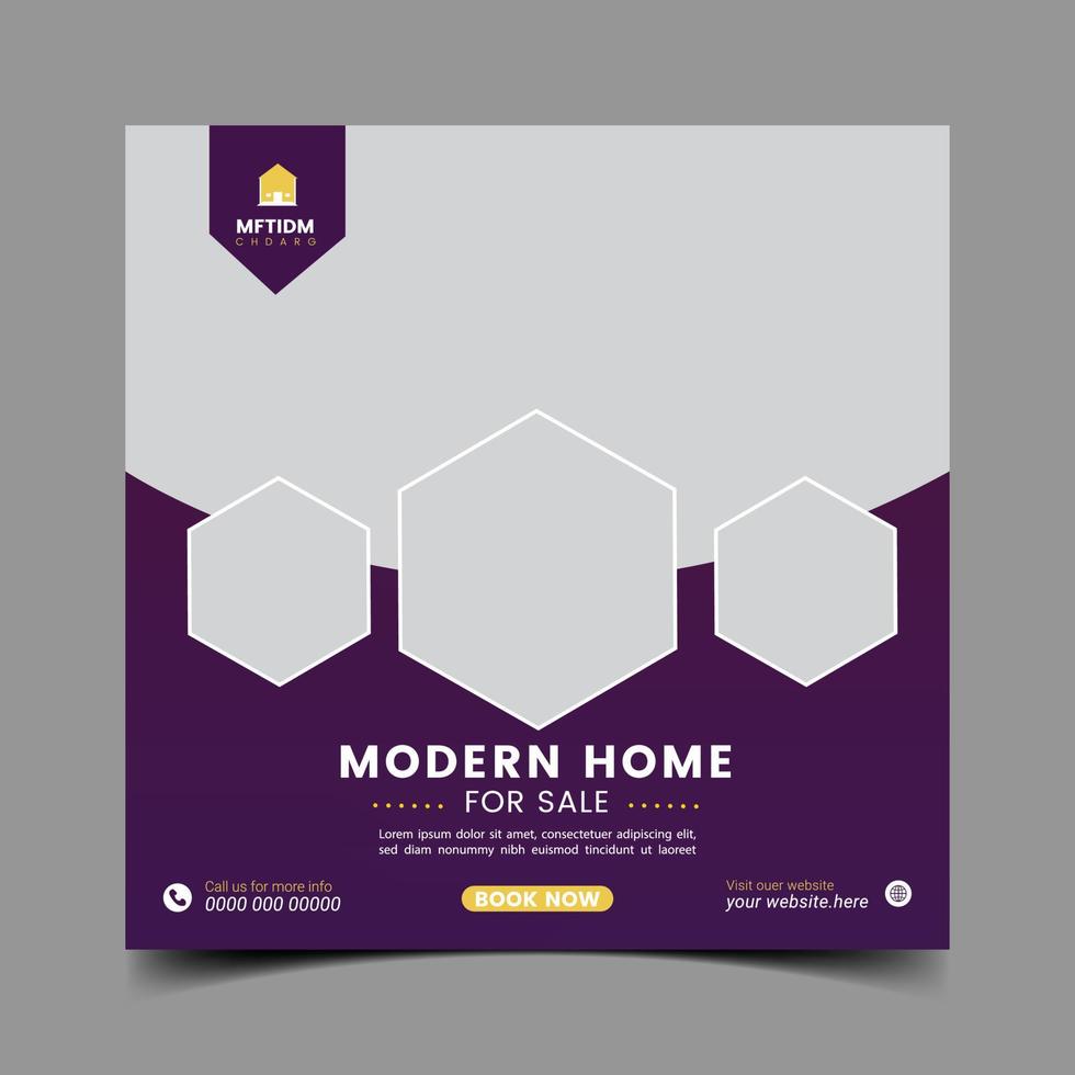 Moder home sale social media post design. Luxury real estate home sale social media post template pro vector. vector