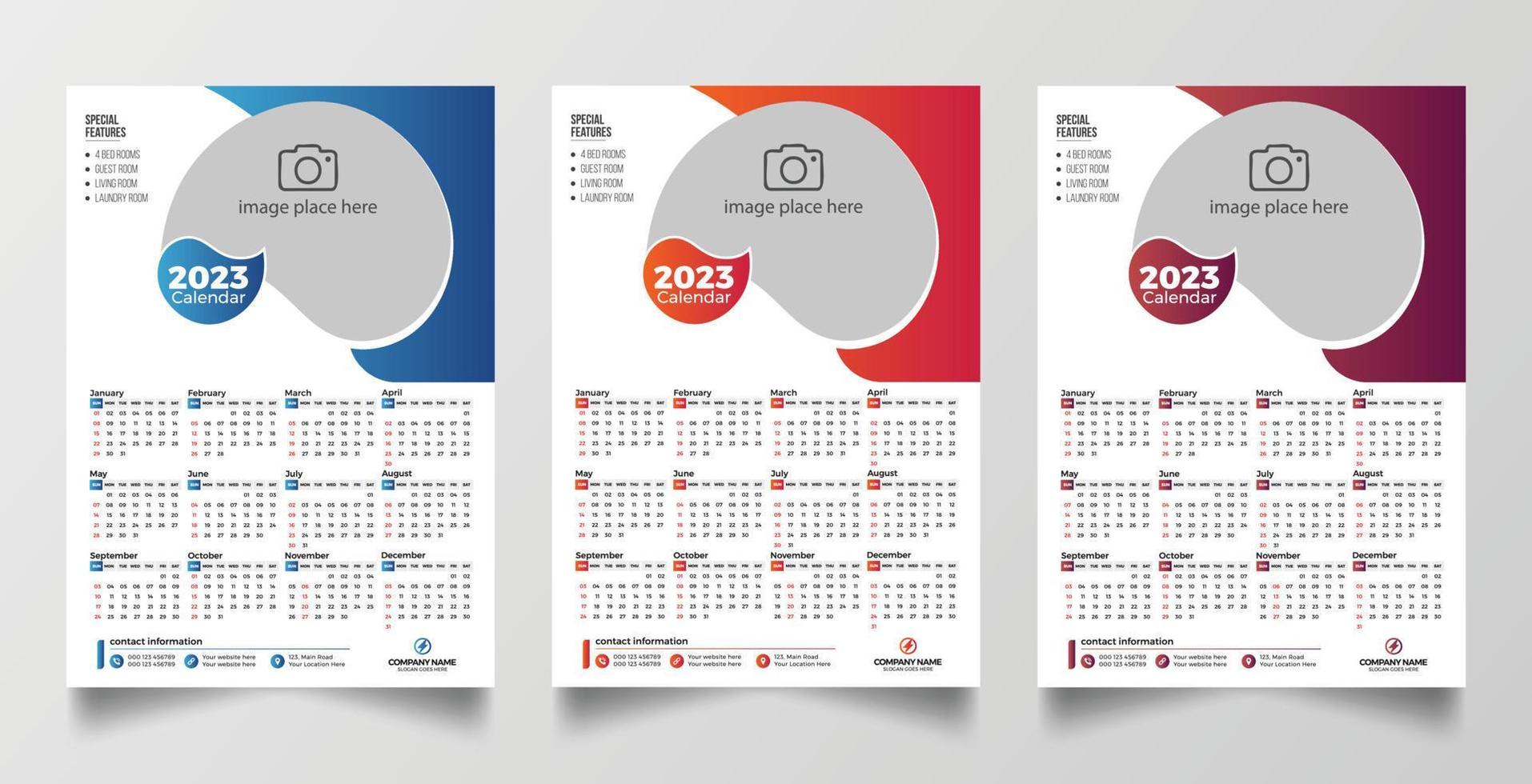 Print Ready 2023 Wall Calendar Template vector