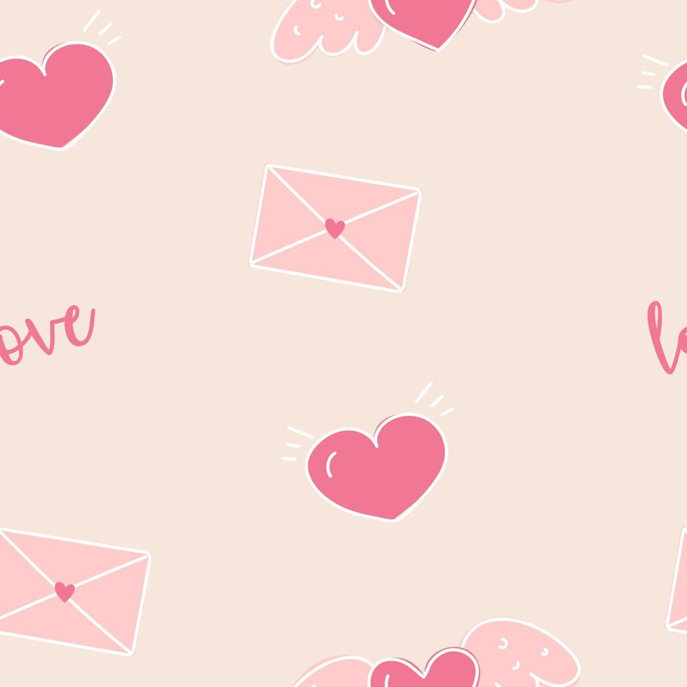 seamless pattern, heart with wings, love, envelope, valentine's day, romantic vector