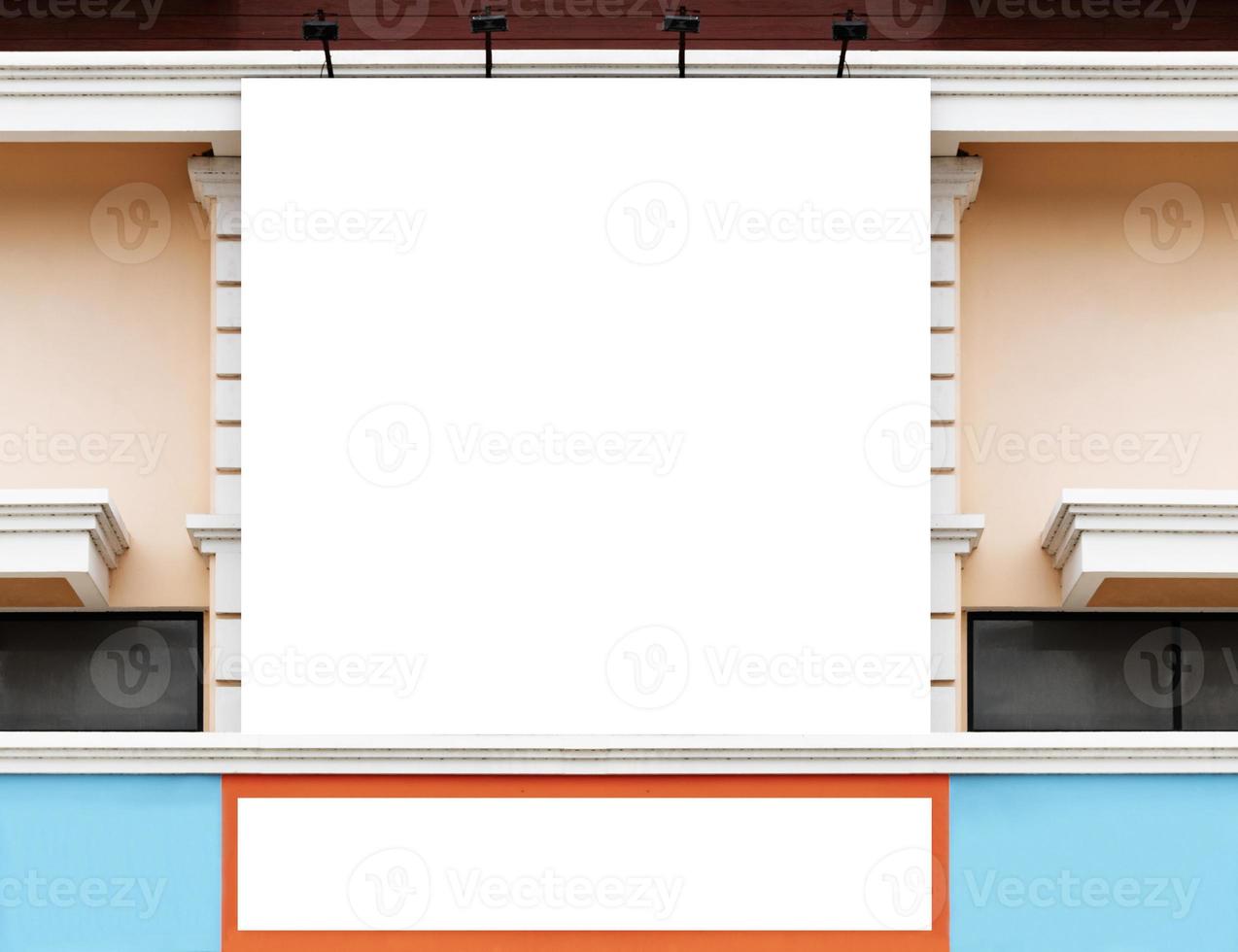 Billboard on building and blue sky background with white background mock up. clipping path photo