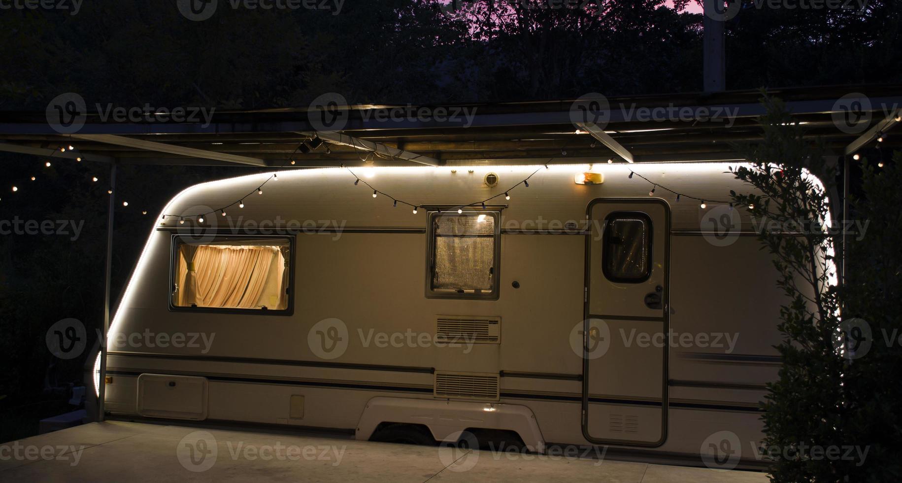 Caravan trailer with balcony in front photo
