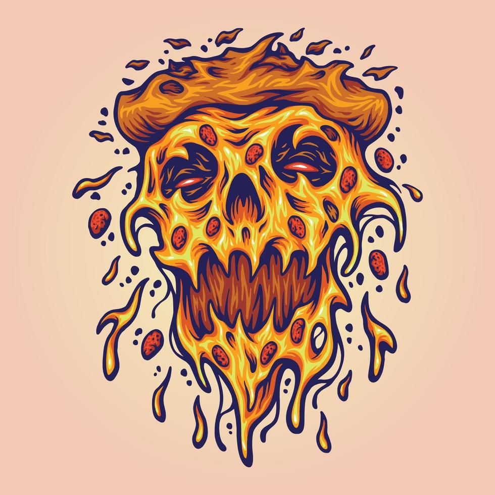 Scary monster pizza melted illustration vector