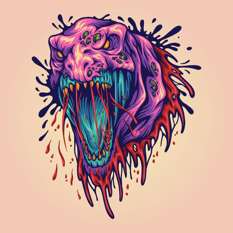 Scary dino head monster illustration vector