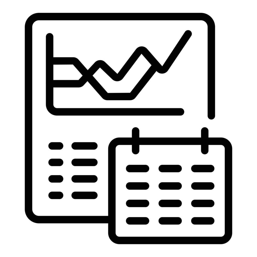 vector de esquema de icono de informe de calendario. gráfico de datos