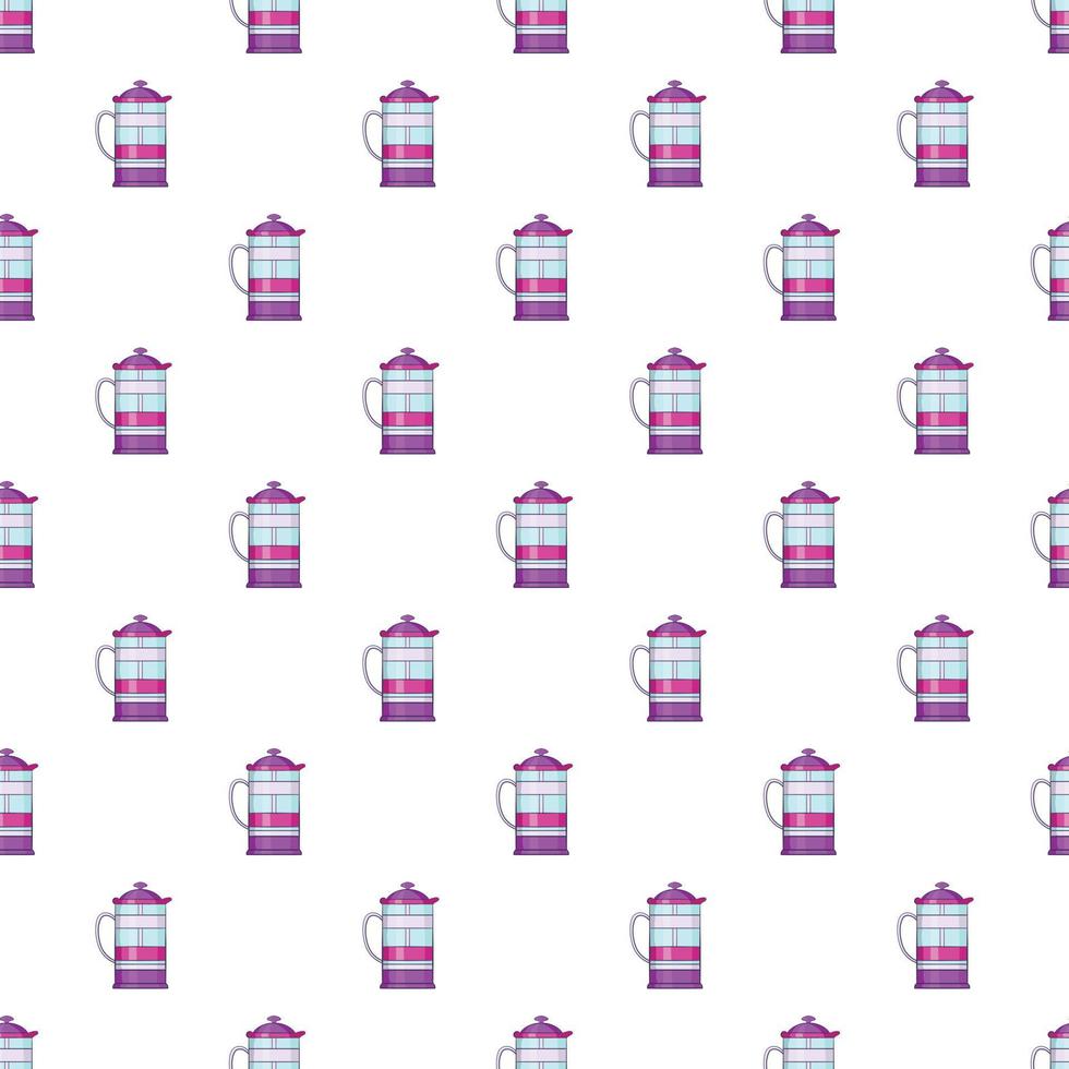 French press coffee maker pattern, cartoon style vector
