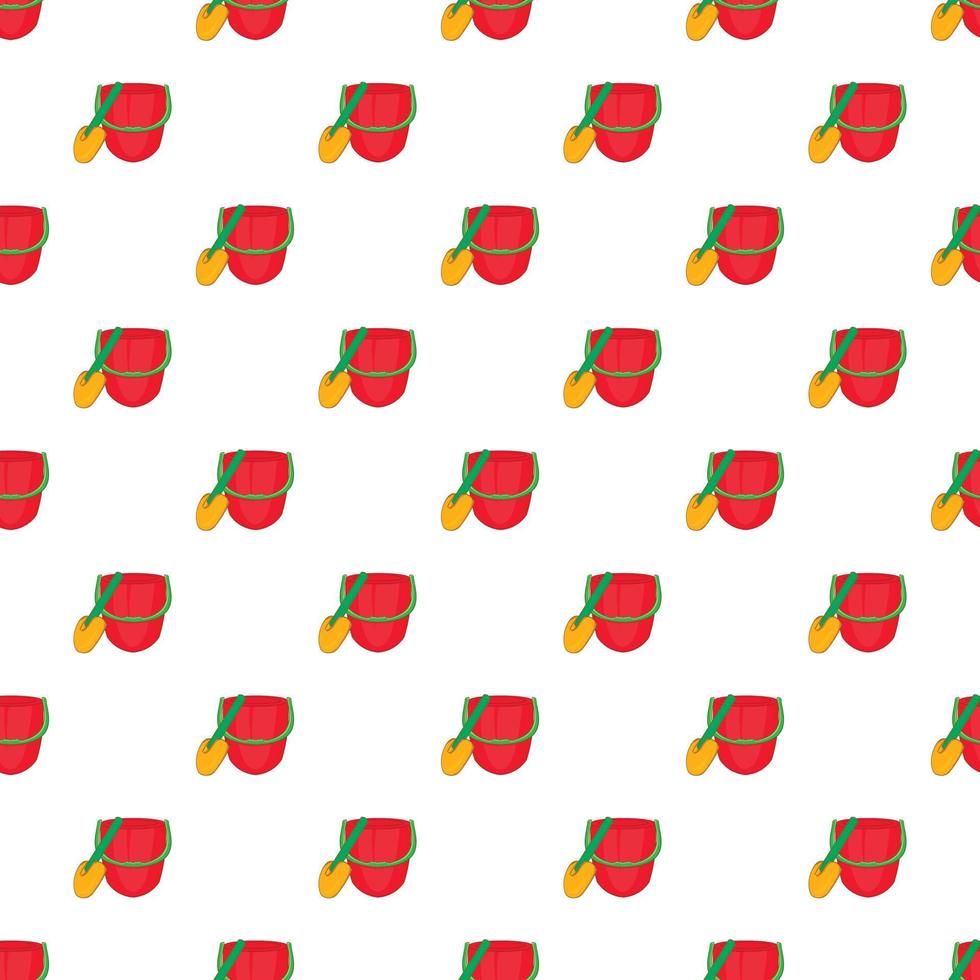 Red bucket and green shovel pattern, cartoon style vector