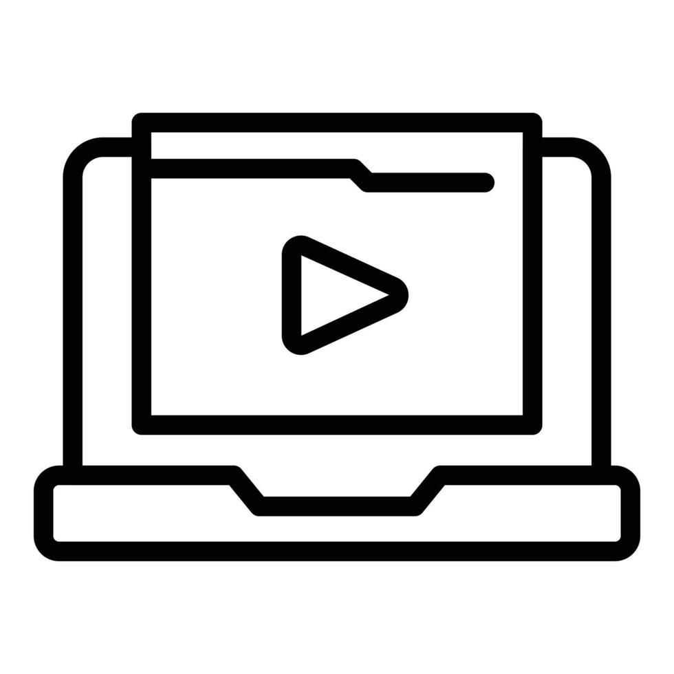 Laptop video icon outline vector. Online tutorial vector