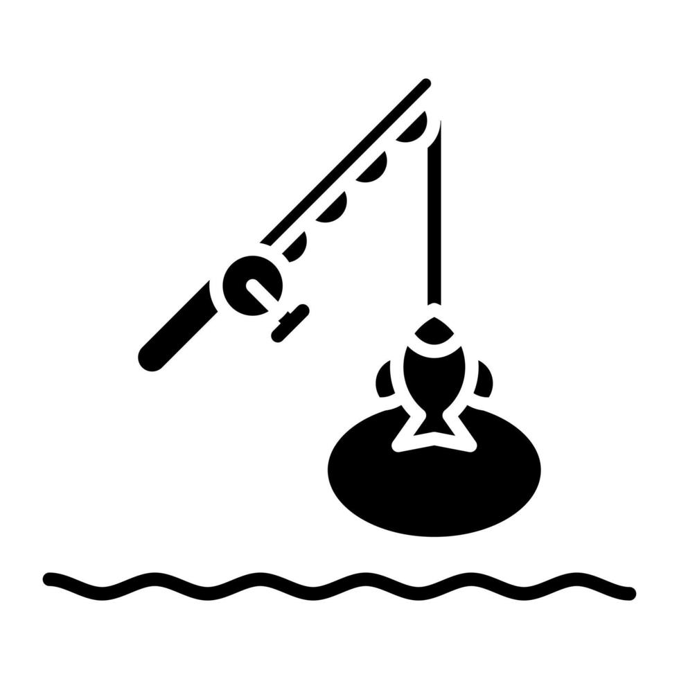 icono de glifo de pesca en el lago vector