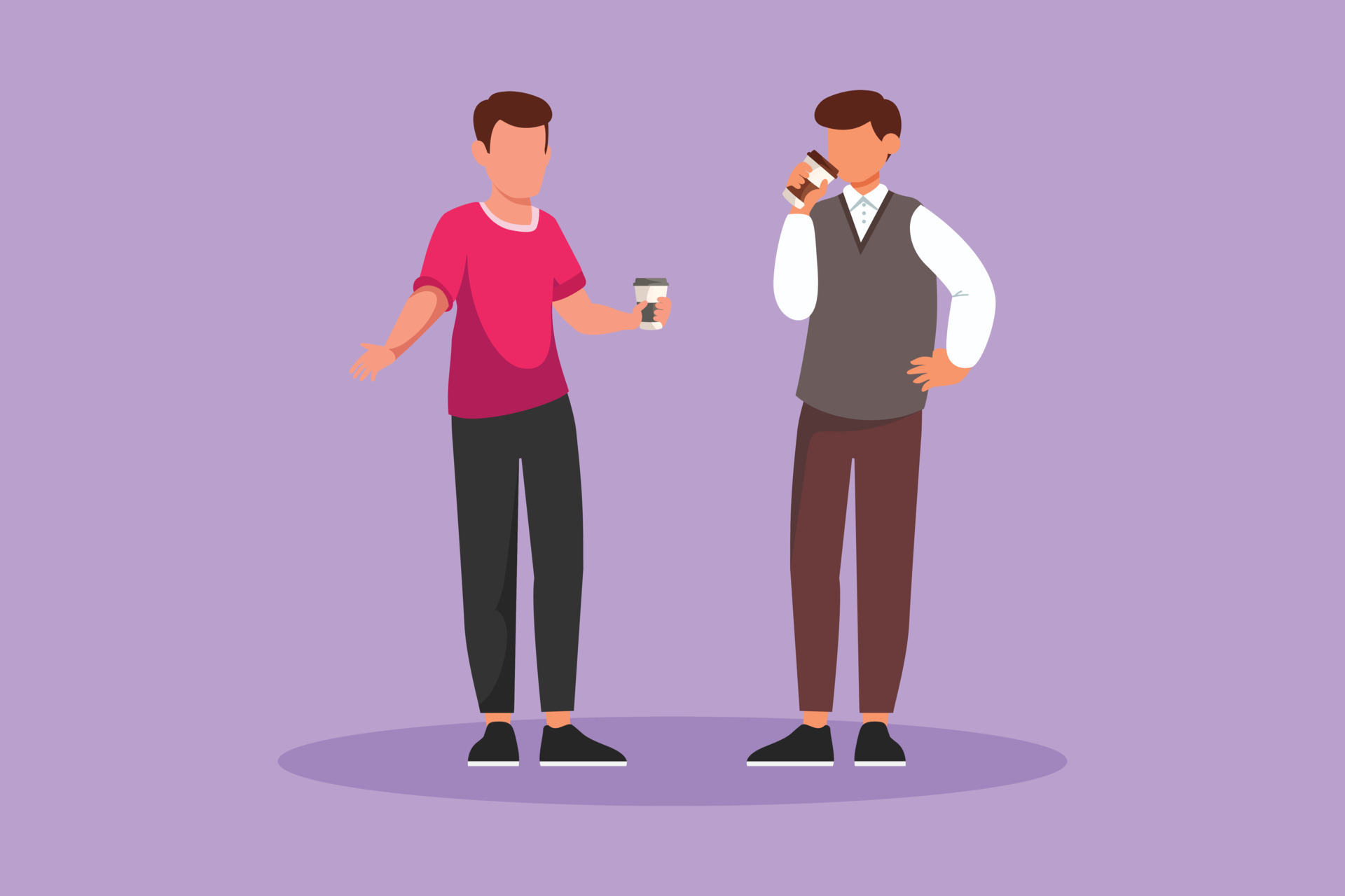 Graphic flat design drawing two men drinking coffee and stand in cafe, relaxing in cafeteria. Friends or colleagues meeting in bistro, communicate, pastime together. Cartoon style vector illustration 15087496 Vector Art at Graphic flat design drawing two men drinking coffee and stand in cafe, relaxing in cafeteria. Friends or colleagues meeting in bistro, communicate, pastime together. Cartoon style vector illustration 15087496 Vector Art at