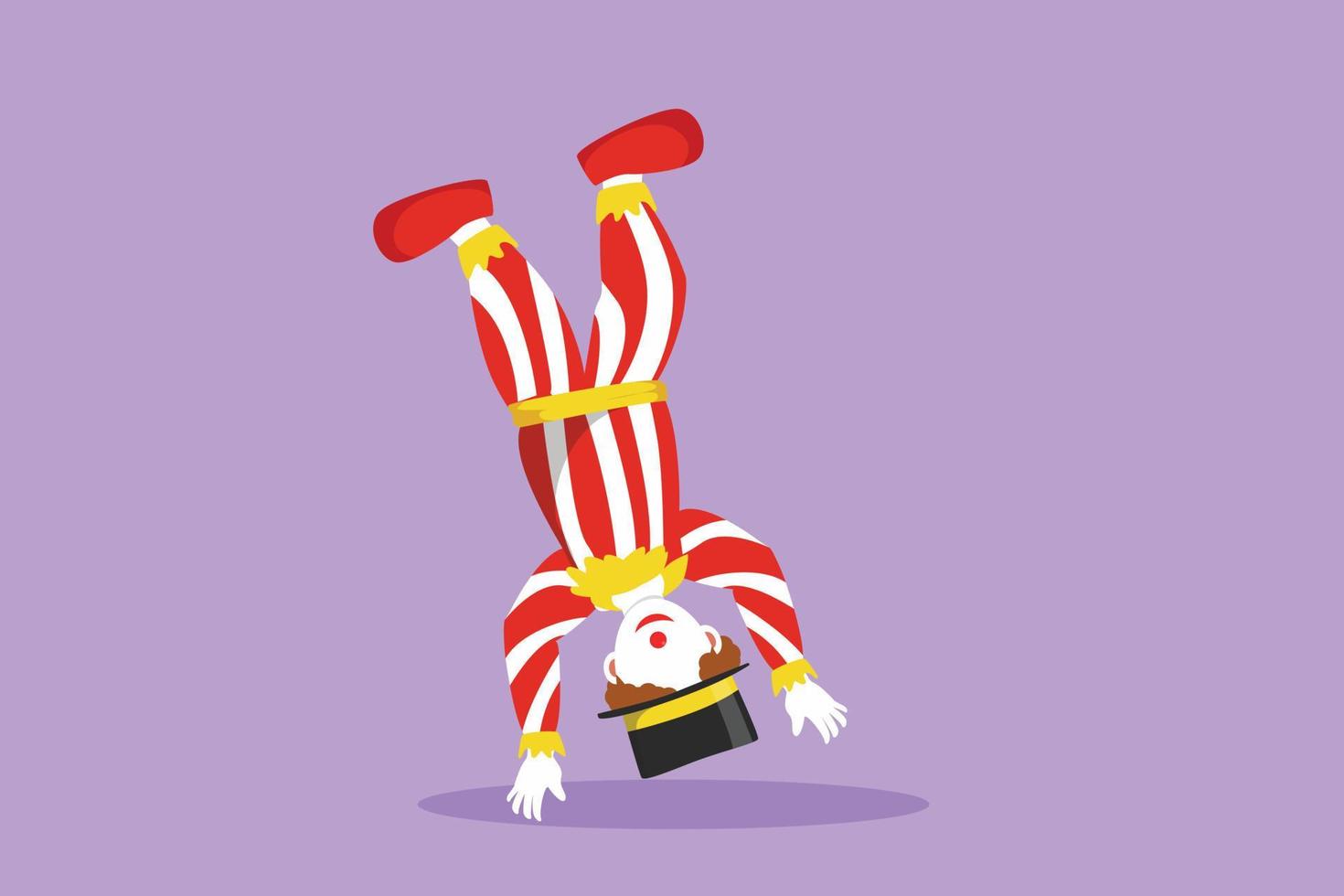 Character flat drawing of male clowns perform handstand stunts which amaze audience. Really great show on the circus stage this time. Success business entertainment. Cartoon design vector illustration