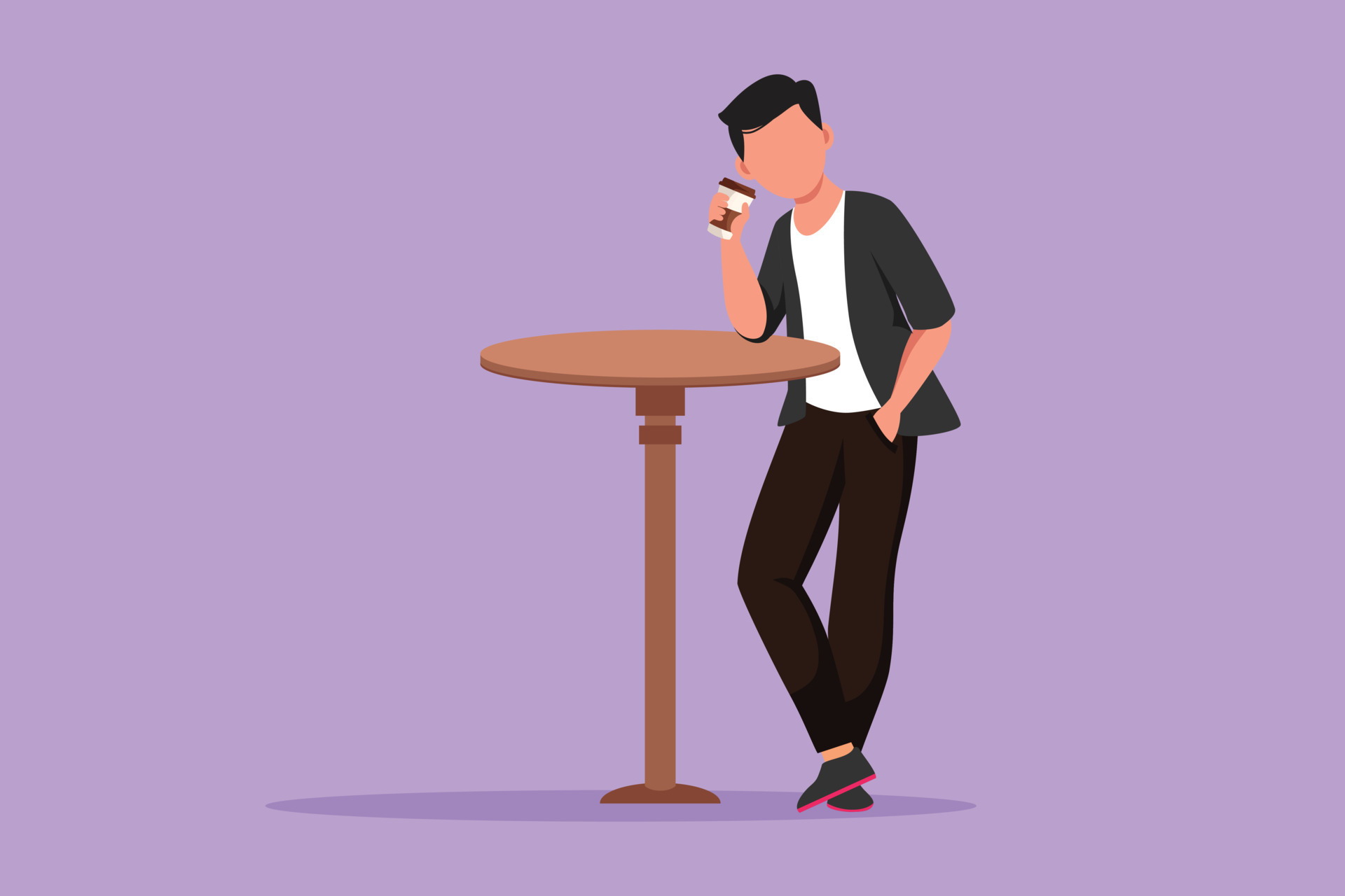 Cartoon flat style drawing young man stand at table in cafe, relaxing in cafeteria. Coffee break morning daily concept. Drinking hot flavored coffee at restaurant. Graphic design vector illustration 15087576 Vector Art Cartoon flat style drawing young man stand at table in cafe, relaxing in cafeteria. Coffee break morning daily concept. Drinking hot flavored coffee at restaurant. Graphic design vector illustration 15087576 Vector Art