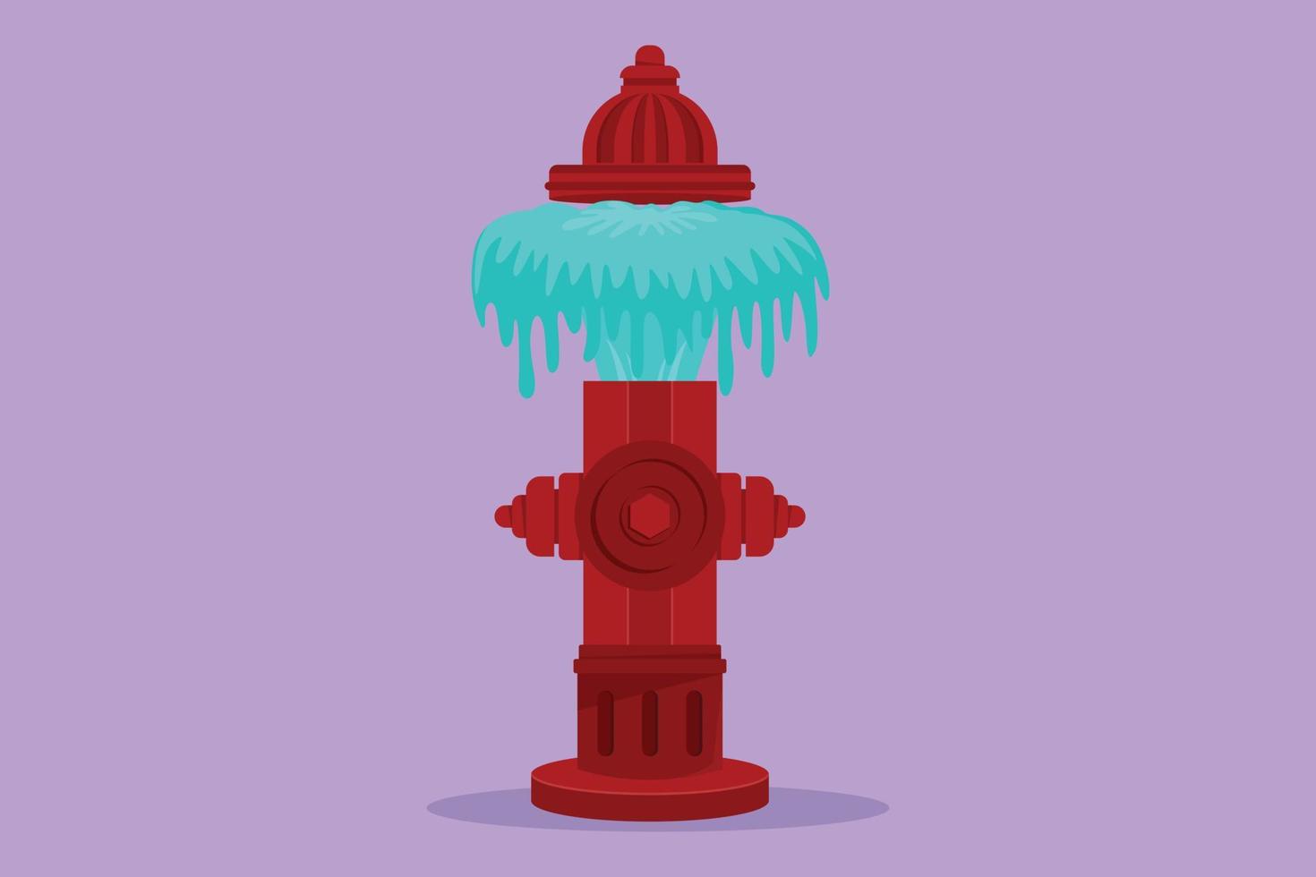 Graphic flat design drawing jets of water that came out of the hydrant on the side of the road due to damage to equipment and needed to repair. Red hydrant concept. Cartoon style vector illustration