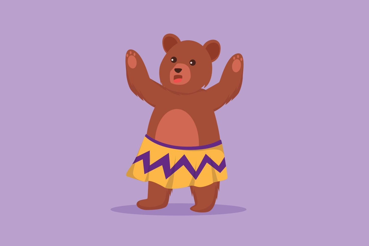 Cartoon flat style drawing a bear perform dances cutely in front of the audience. Circus troupe traveling animals around the world. Success business entertainment. Graphic design vector illustration