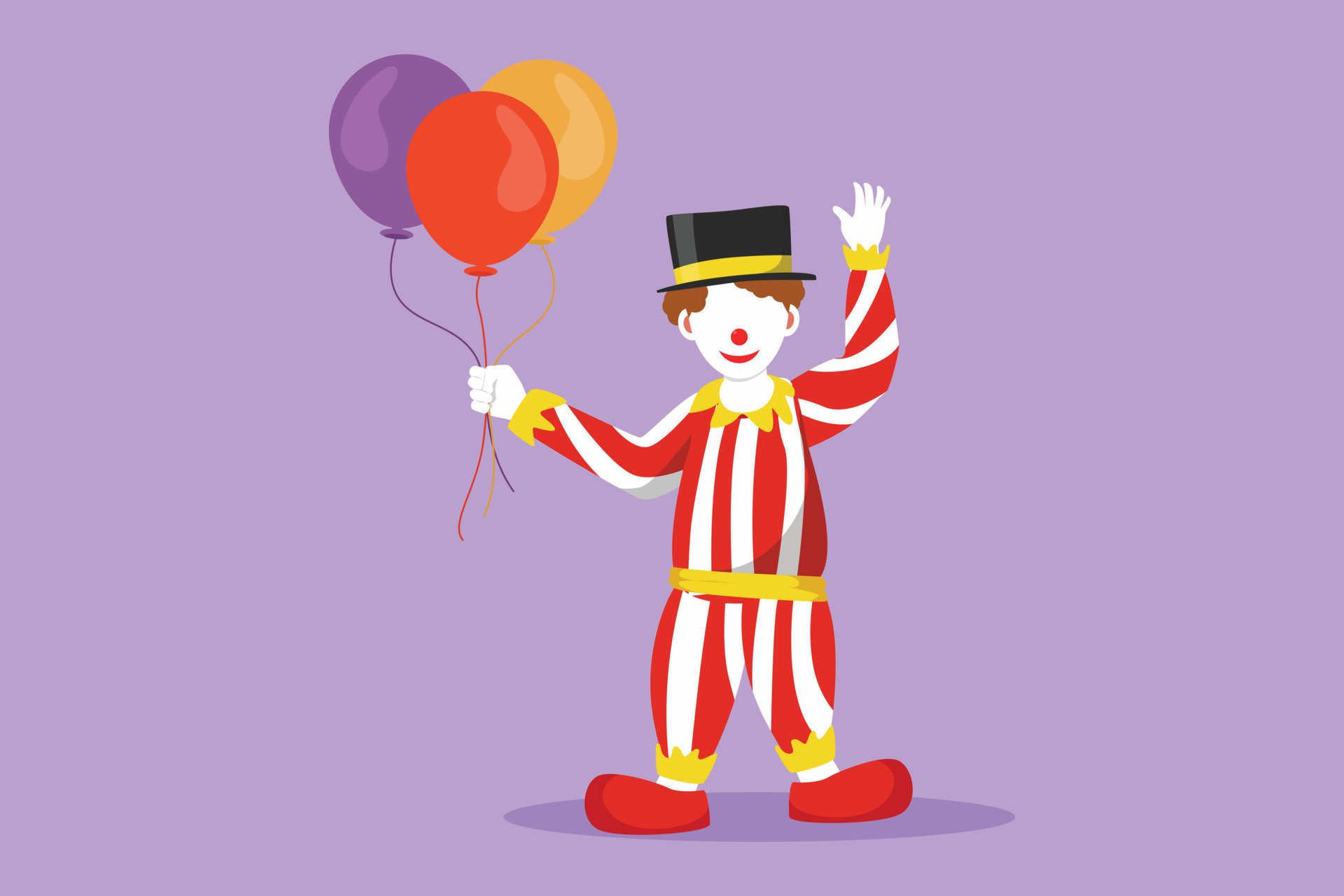 Character flat drawing cute male clown stands while holding several  balloons in his right hand. Children really like the show. Success circus  business entertainment. Cartoon design vector illustration 15087688 Vector  Art at