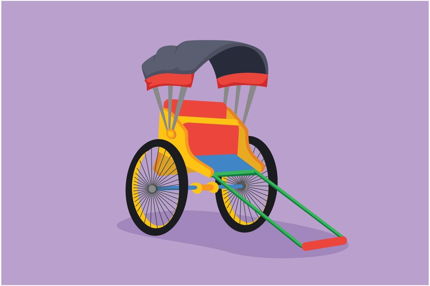 Character flat drawing pulled rickshaw vehicles that are a part of history in China and Japan with two wheels and being towed by humans. Traditional transportation. Cartoon design vector illustration