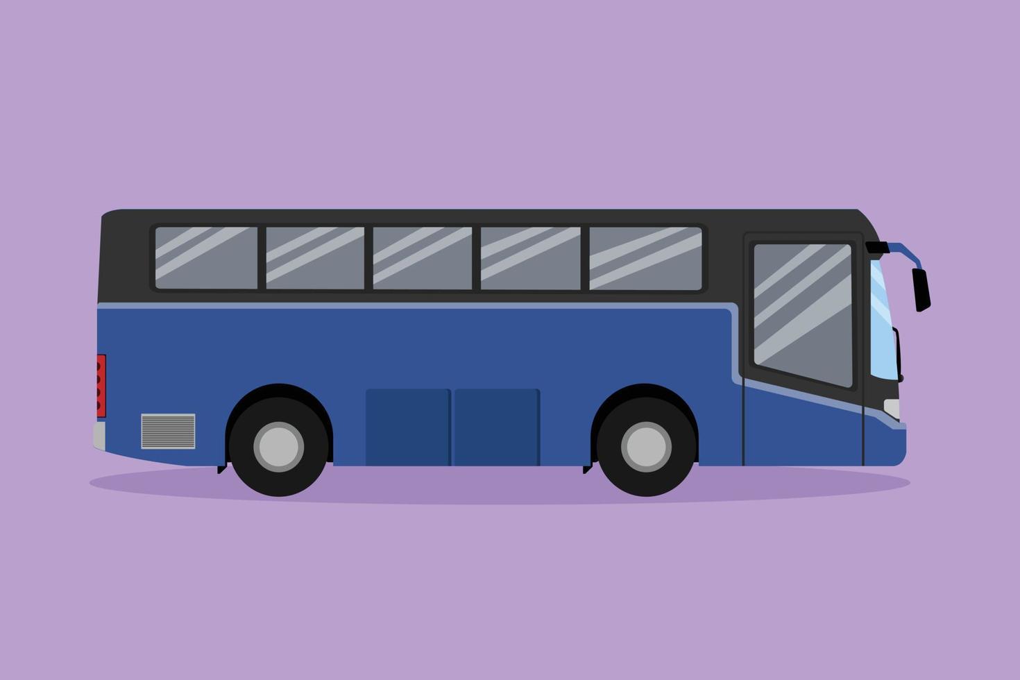 vista lateral del dibujo plano del personaje del autobús que servirá a los pasajeros que viajan entre ciudades para vacaciones con la familia. vehículo público en la calzada. transporte urbano. ilustración vectorial de diseño de dibujos animados vector