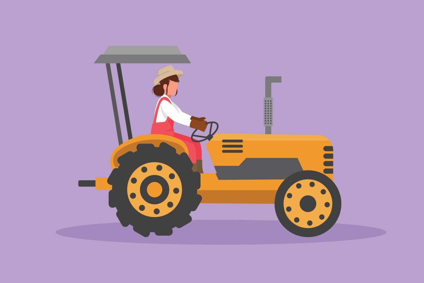 dibujo plano de carácter agricultor conducir tractor para arar el campo. iniciar un nuevo período de siembra. desafío agrícola exitoso en el campo. cultivo natural orgánico. ilustración vectorial de diseño de dibujos animados vector