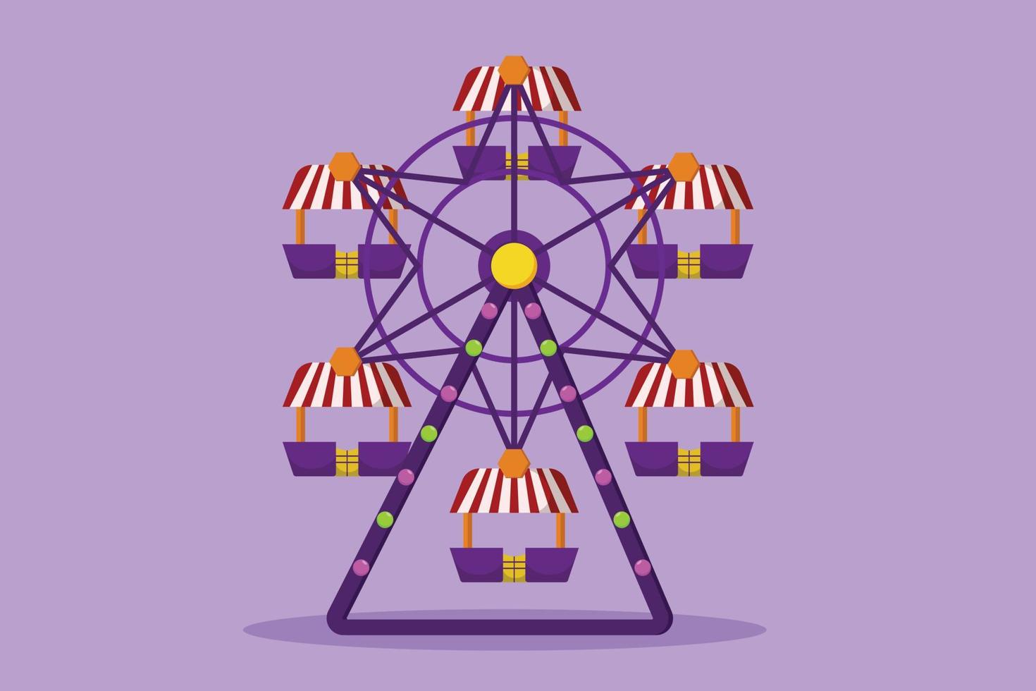 Cartoon flat style drawing ferris wheel in amusement park, circular circle turning high in sky. Fun play at public funfair festival. Playground that children like. Graphic design vector illustration
