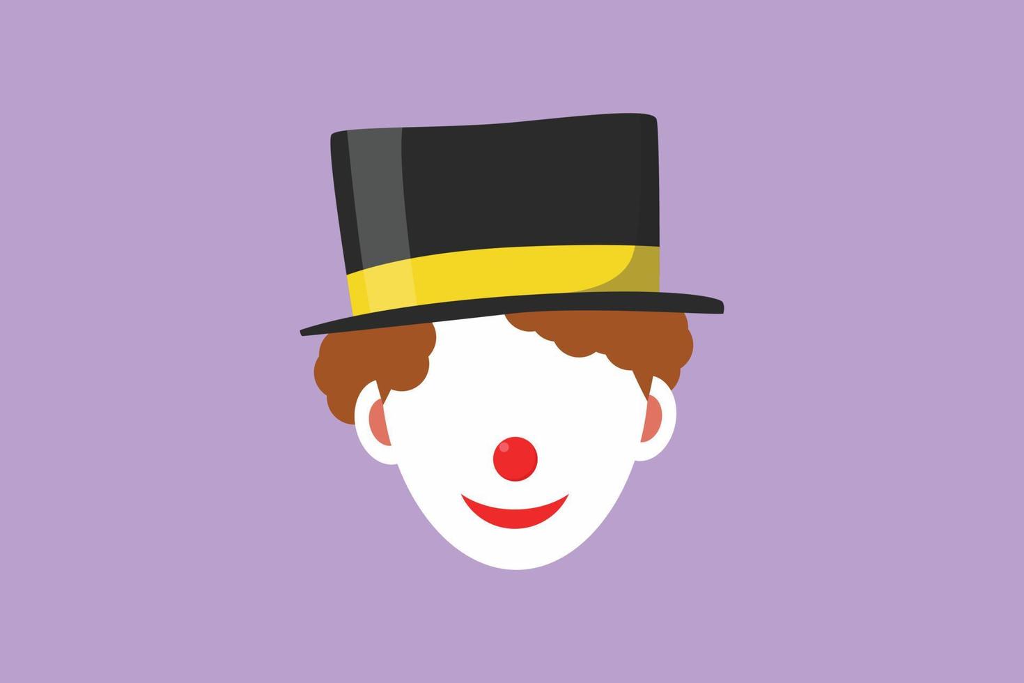 Graphic flat design drawing the face of male clown wearing circus hat with cheerful smile that is very characteristic. Circus show performance. Success entertainment. Cartoon style vector illustration