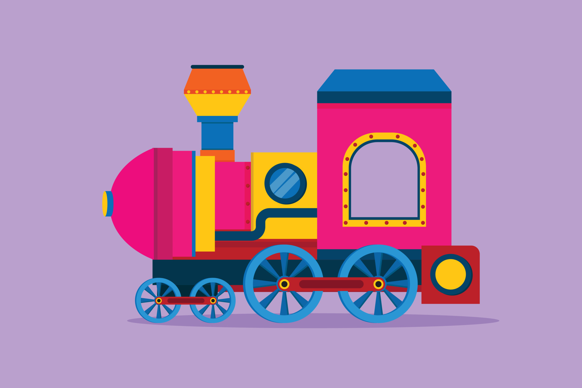 Character flat drawing of colorful toy train in the form of