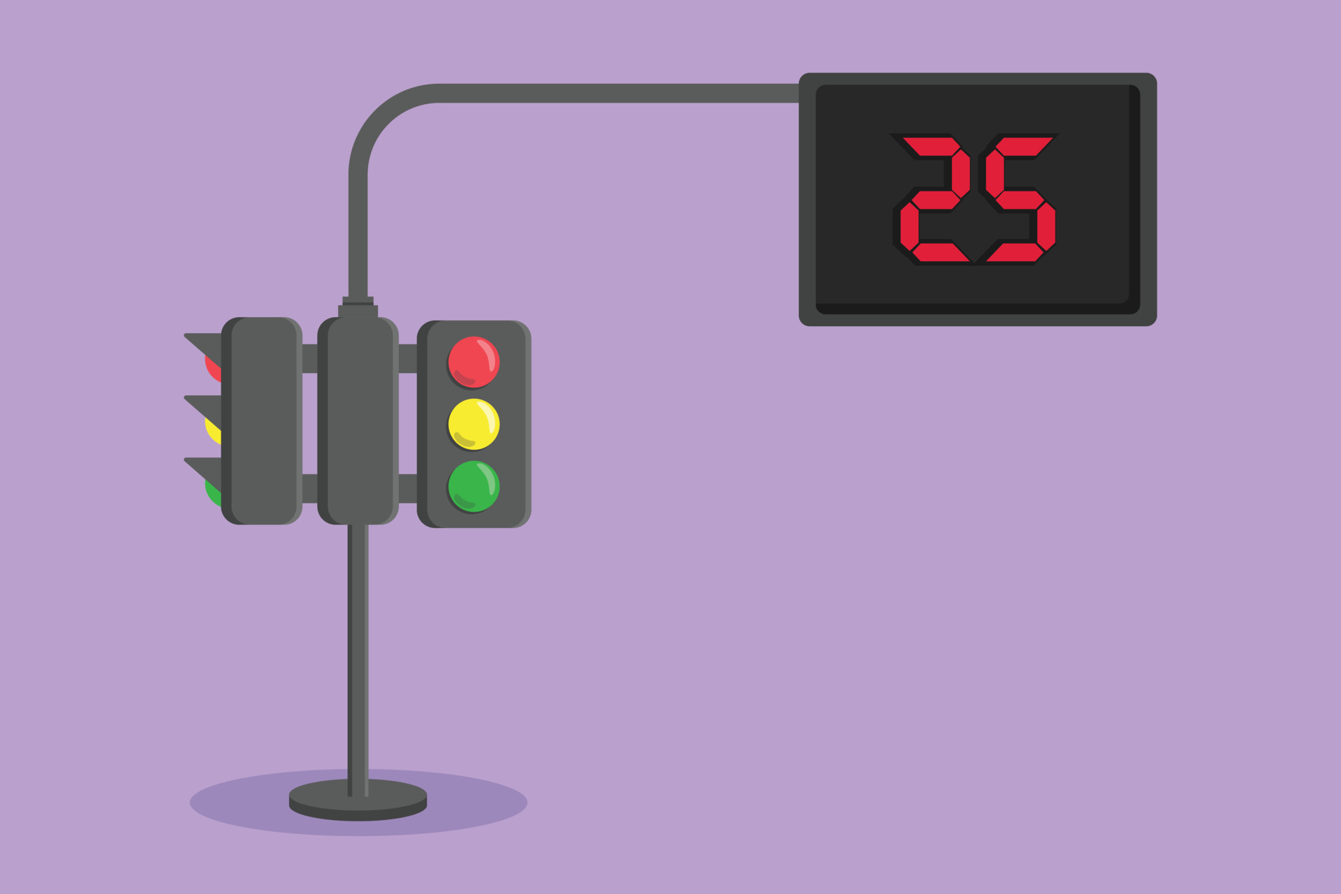 Graphic flat design drawing of traffic light that uses countdown time to inform road users of