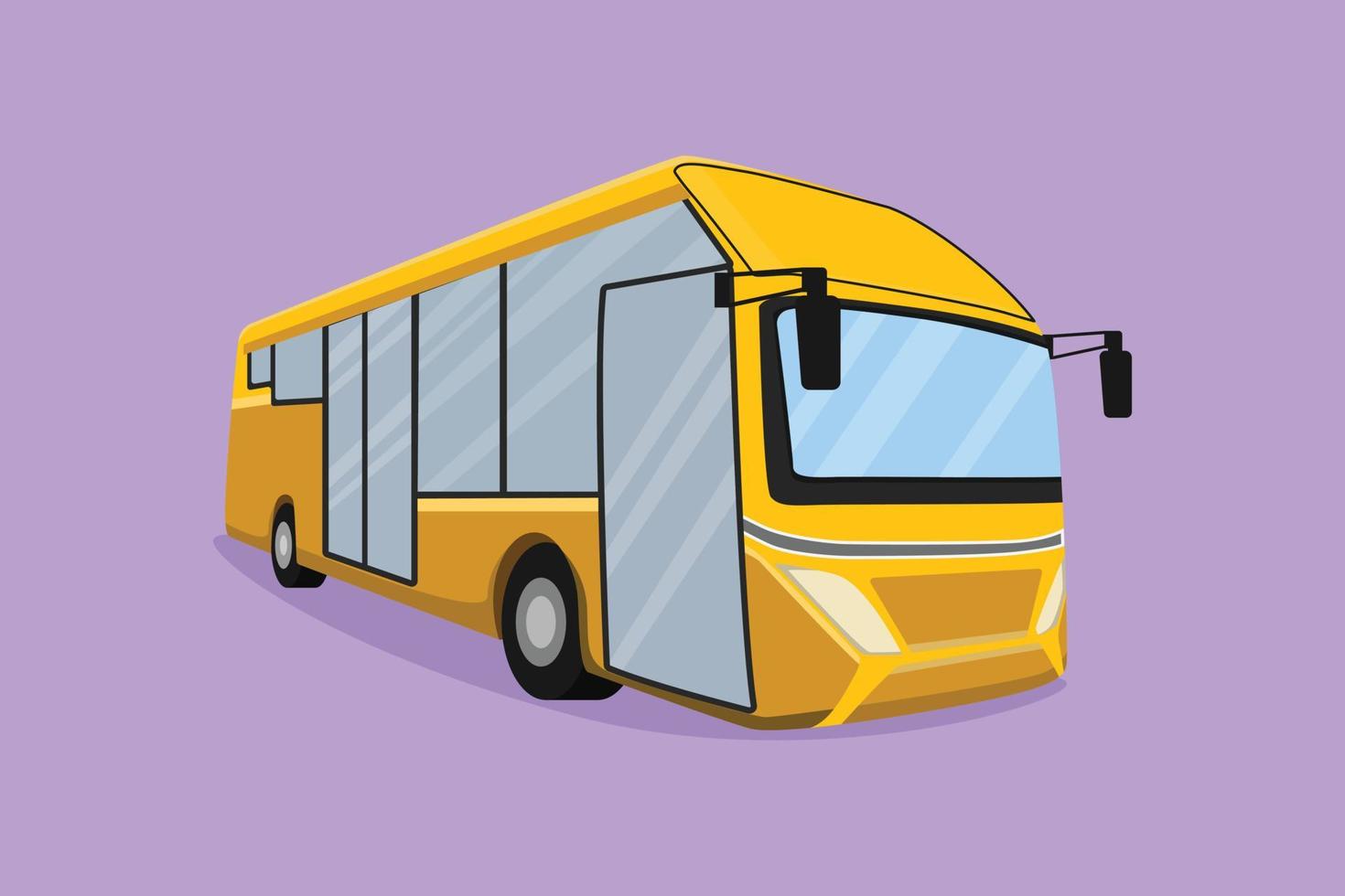 Los autobuses urbanos de dibujo plano de carácter que atienden a los empleados que viajan diariamente y a los estudiantes escolares salen de sus hogares a los destinos respectivos. vehículo en carretera en la vida urbana. ilustración vectorial de diseño de dibujos animados vector