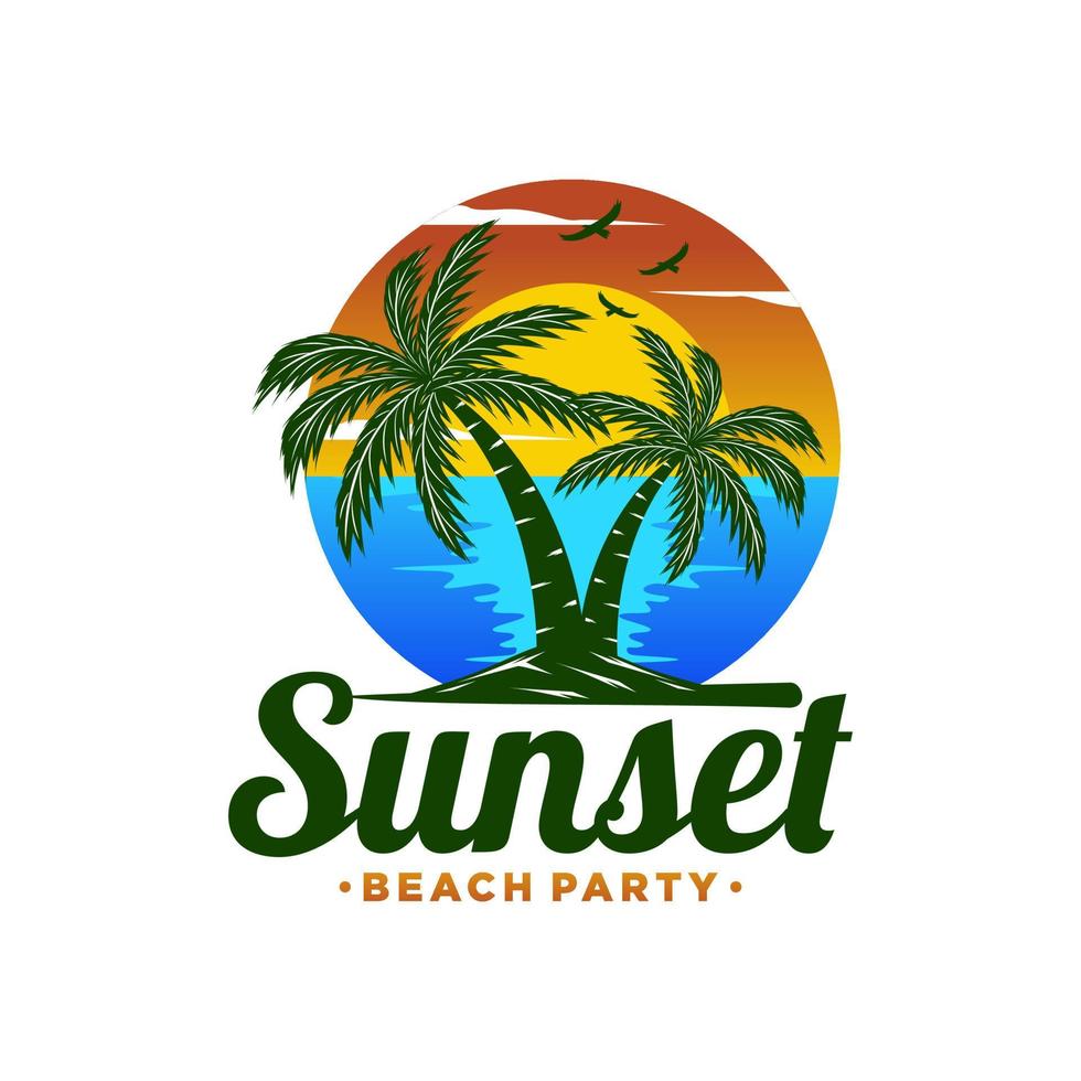 puesta de sol, diseño de logotipo de playa de verano vector