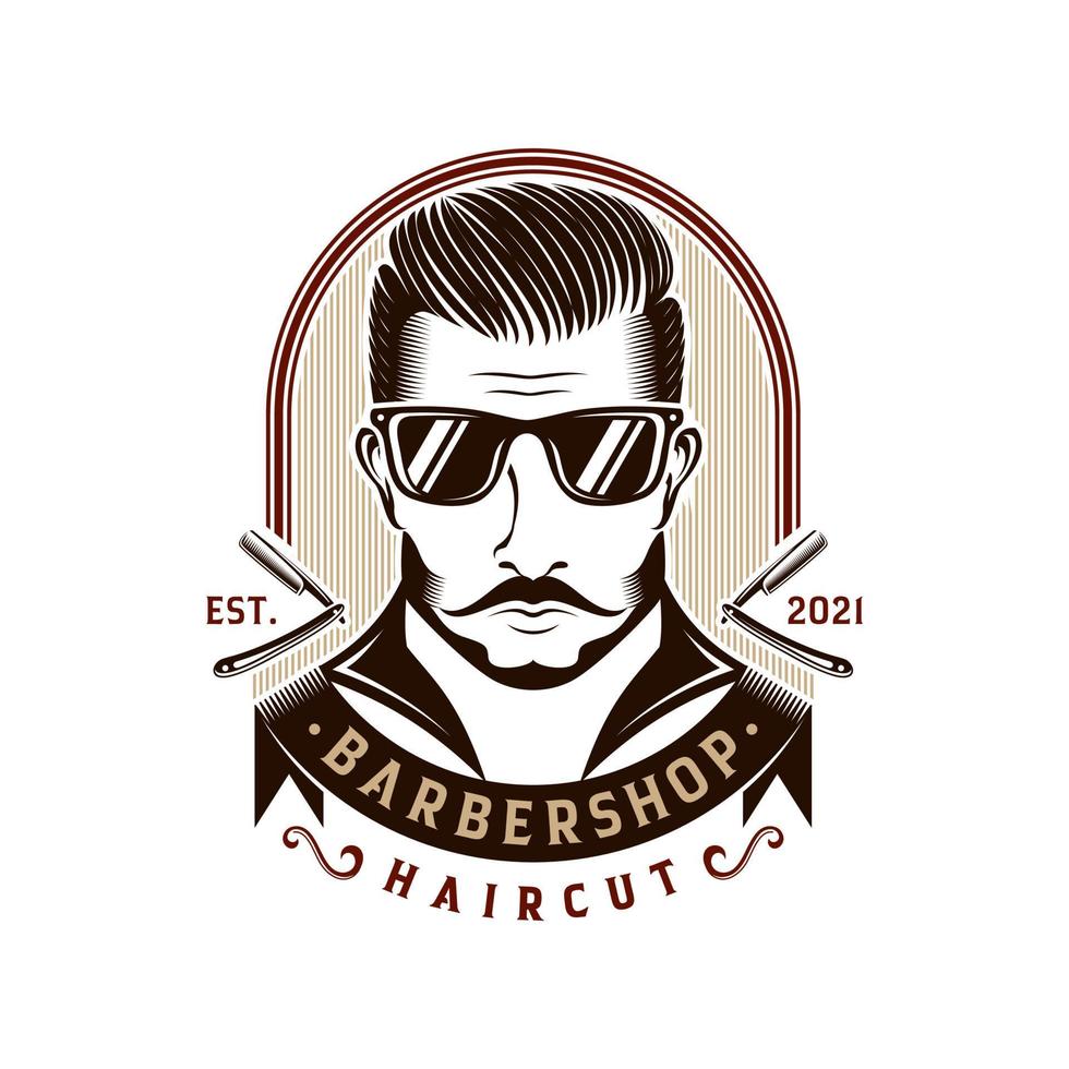 Barber shop vintage logo design vector