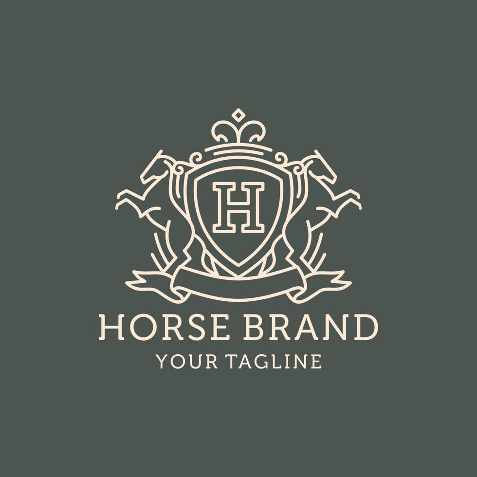 diseño de logotipo de arte de línea de caballo de heráldica vector