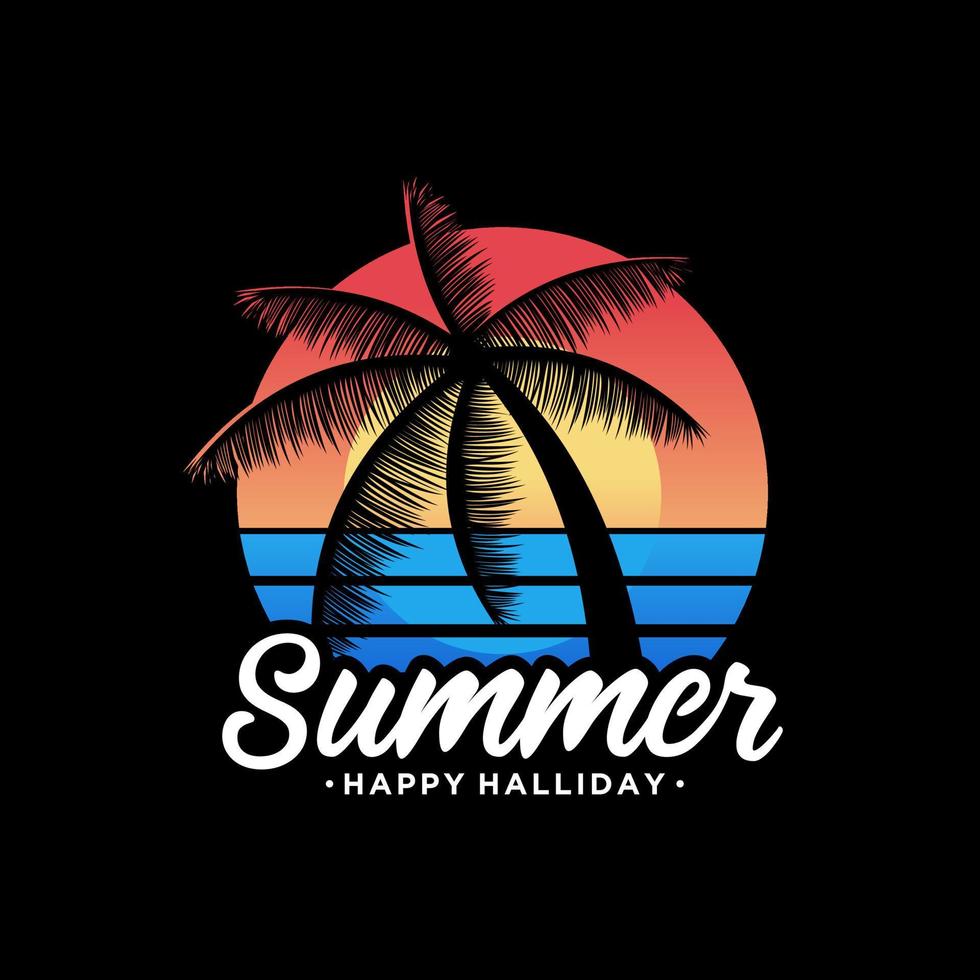 puesta de sol, diseño de logotipo de playa de verano vector