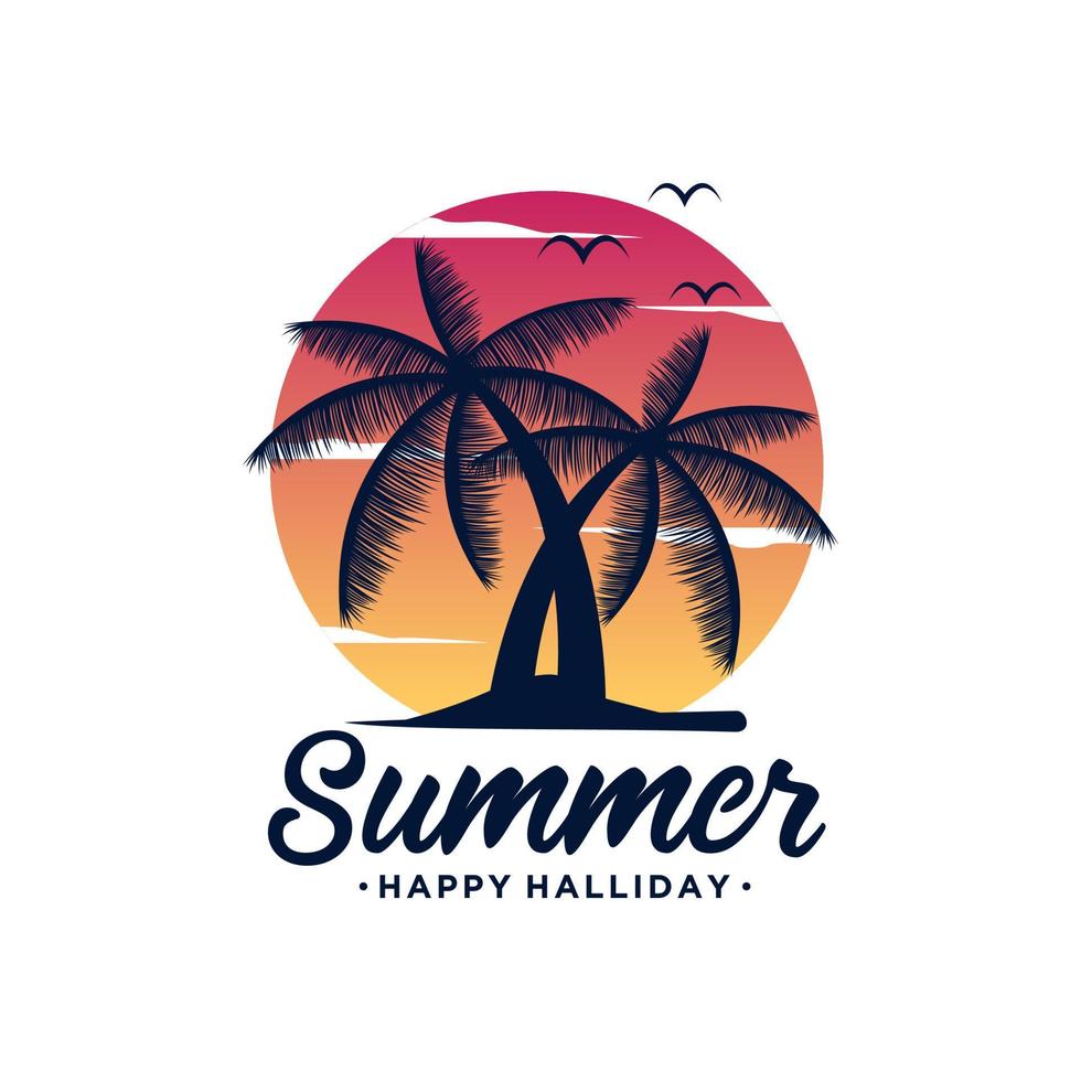 puesta de sol, diseño de logotipo de playa de verano vector
