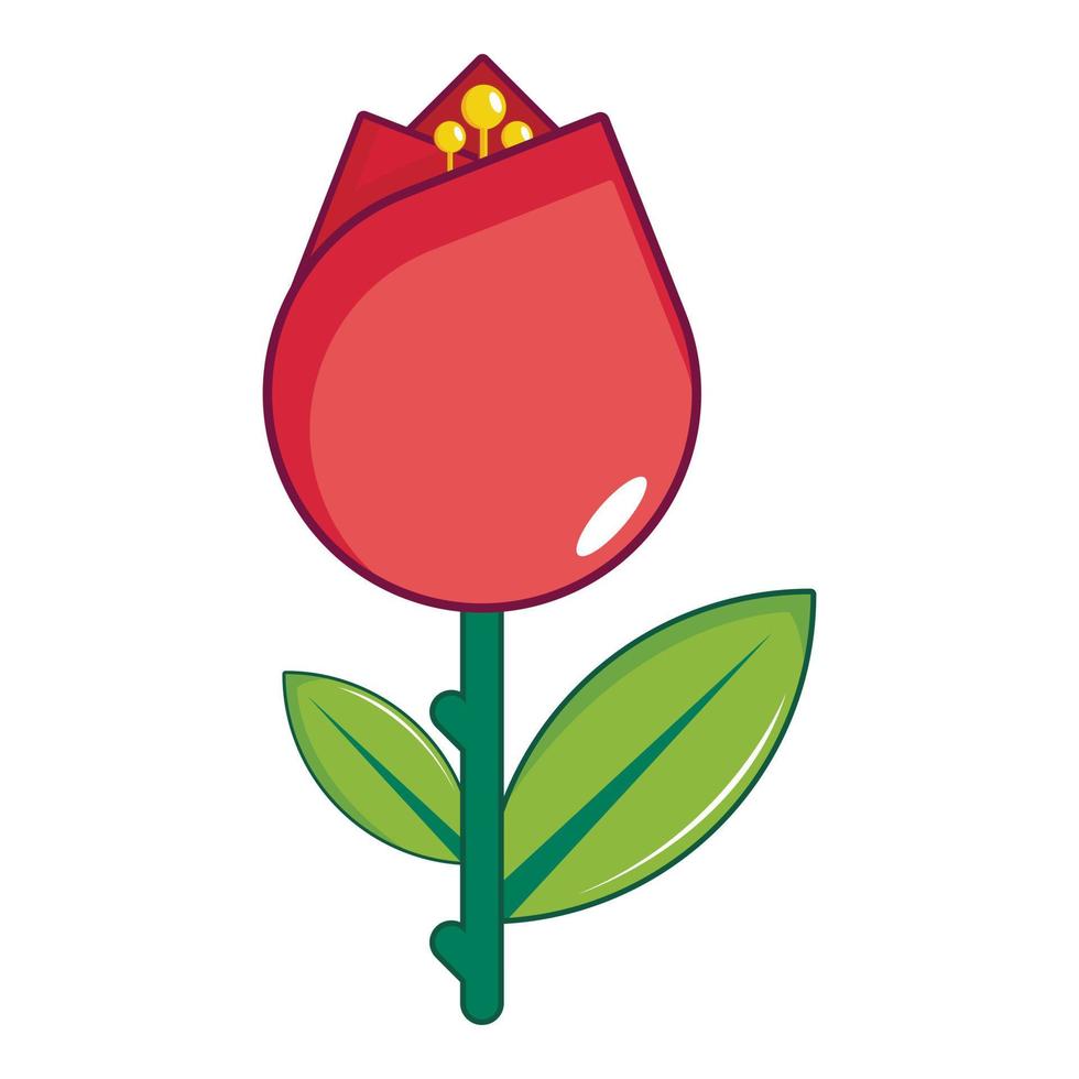 icono de flor roja, estilo de dibujos animados vector