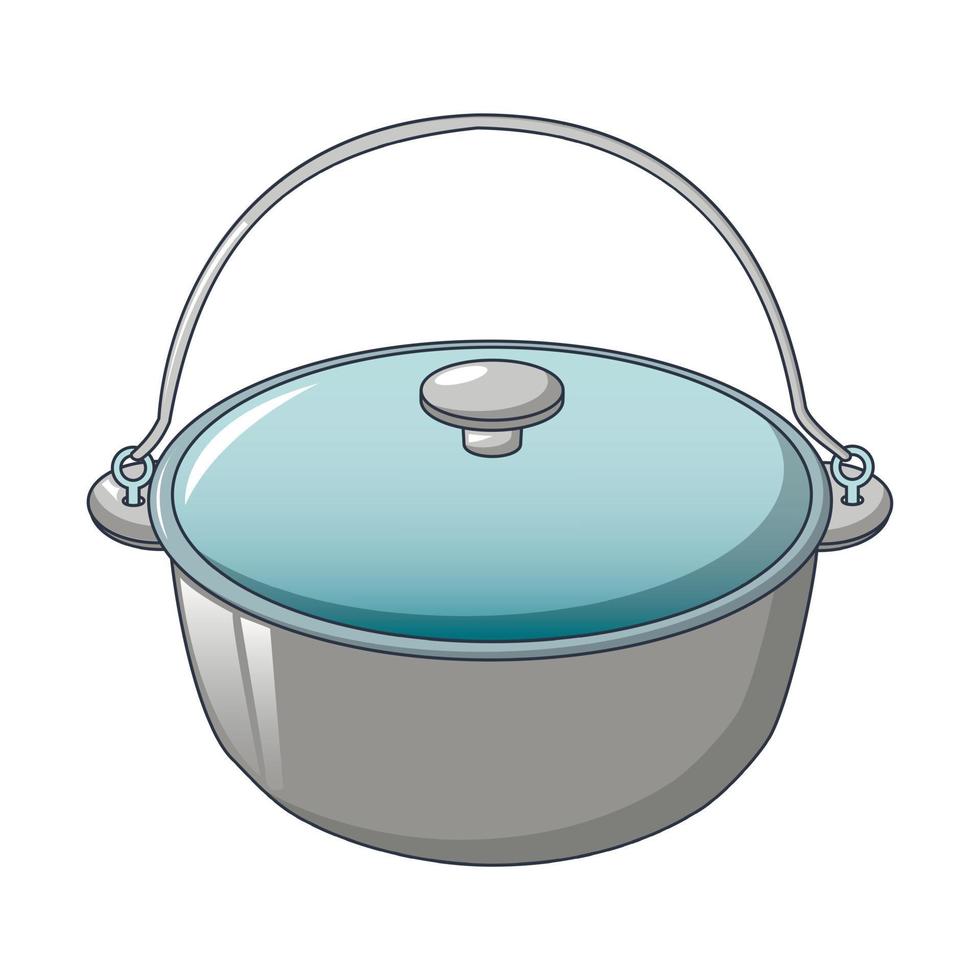 Camping cauldron from metal icon, cartoon style vector