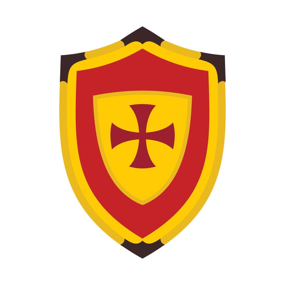Shield with cross icon, flat style vector