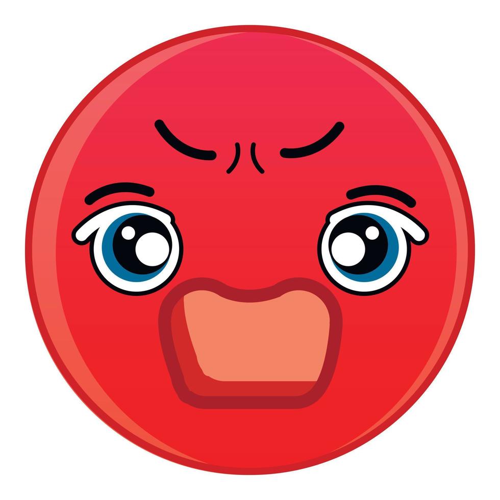 Angry red emoticon icon, cartoon style vector