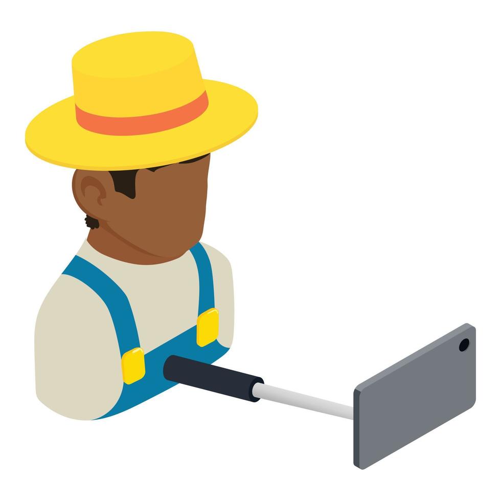 Villager selfie icon isometric vector. Man taking selfie photo on smartphone vector